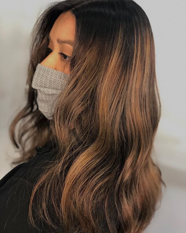 I wish I would&rsquo;ve taken a before photo on this one. Dark hair throughout with banding from previously home color, and bright copper ends that desperately needed a cut. I&rsquo;m in love with this finished look. Just in time for this girl to cel