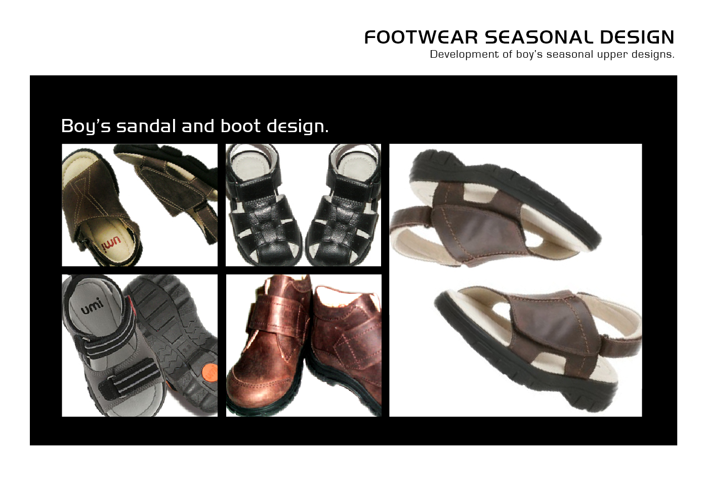 BOYS SANDAL AND BOOT Upper Design + Material Design + Color Design Distressed Leather + Smooth Leather Factory Schematics + Prototype Edits + Travel Adobe Illustrator • • •