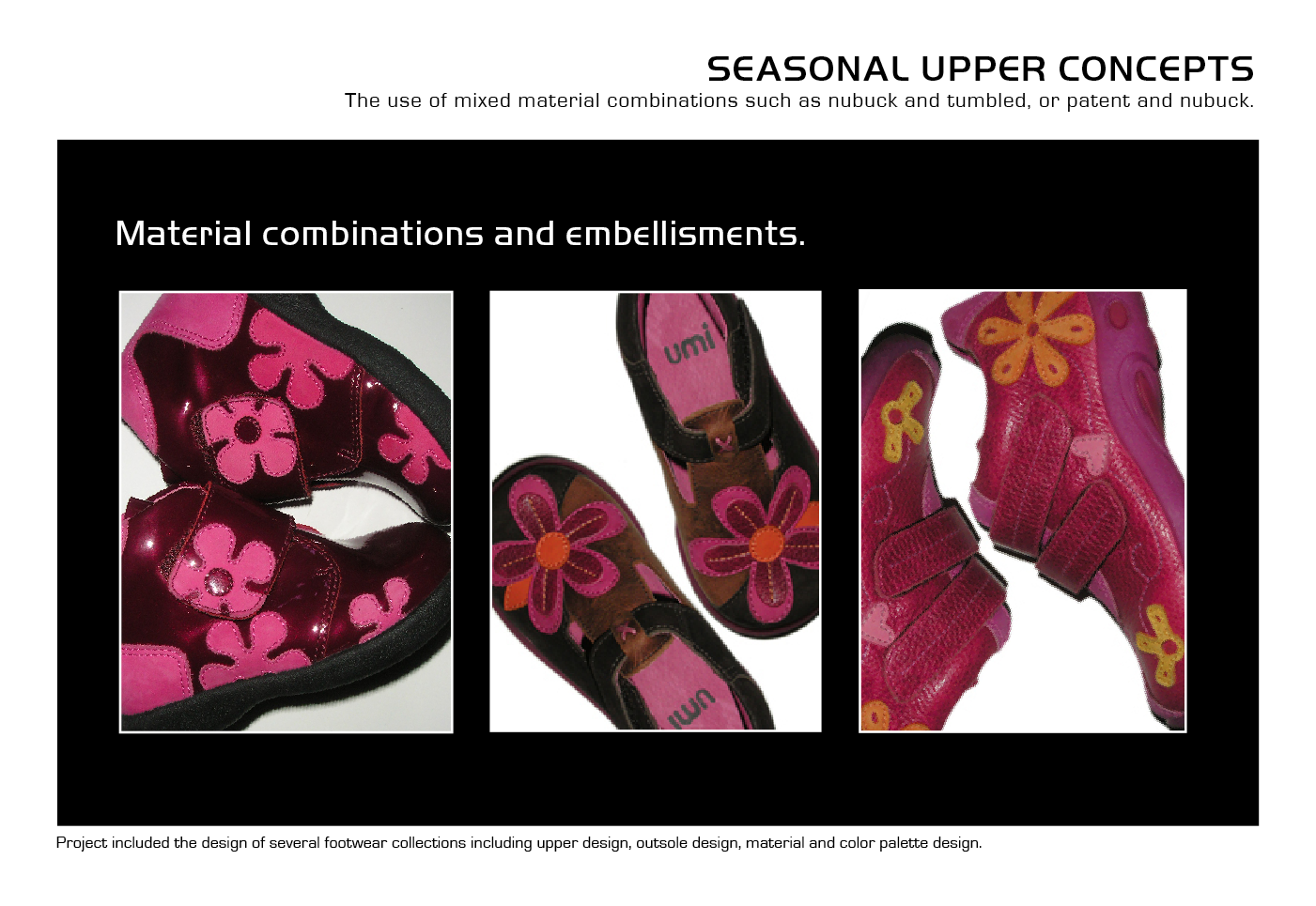 GIRLS FLORAL COLLECTION Upper Design + Material Design + Color Design + Insole Graphic Design Patent Leather + Nubuck + Distressed Leather + Crazy Horse Factory Schematics + Prototype Edits + Travel Adobe Illustrator • • •