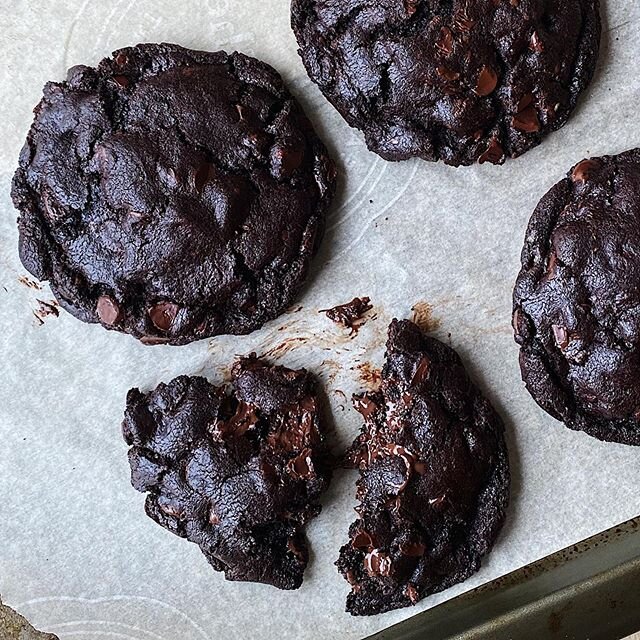 You need these double chocolate cookies! Check out my story at @nytcooking and bake along with me (and Artie). ❤️