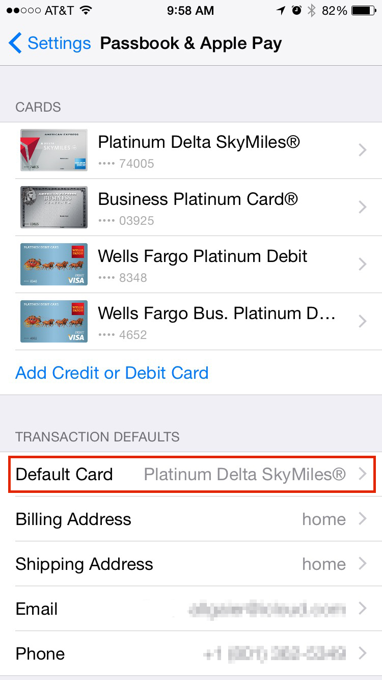 Apple pay 2024 default card