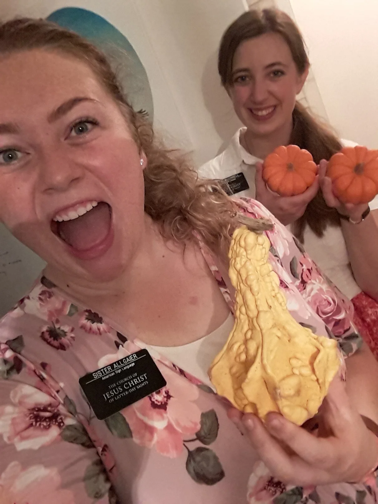 Two cute member girls picked some pumpkins for us and a 4 year old picked mine. She dubbed it the "corn pumpkin."