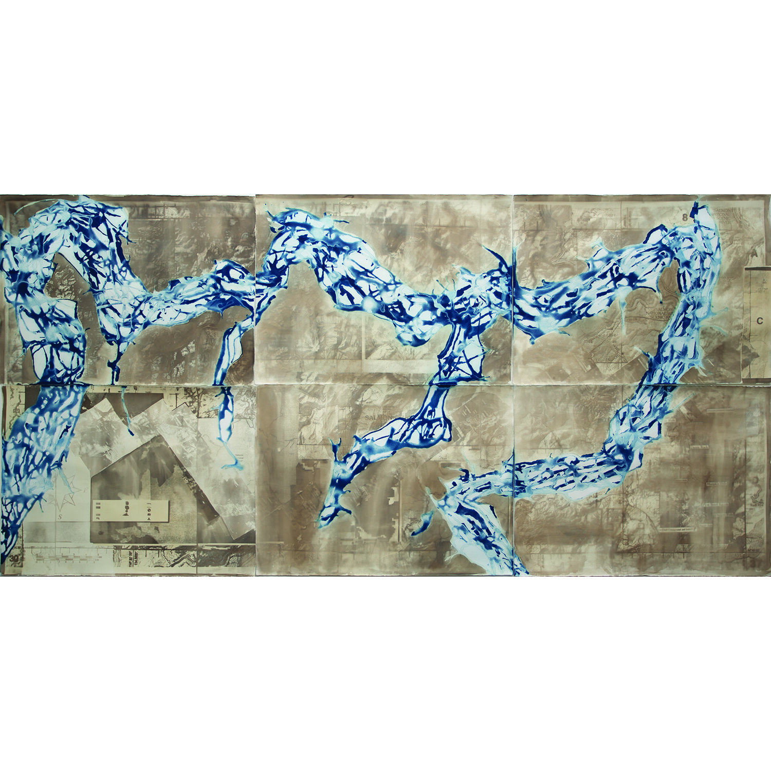  Salmon River Map, 2021 (palladium &amp; cyanotype on watercolor paper) 