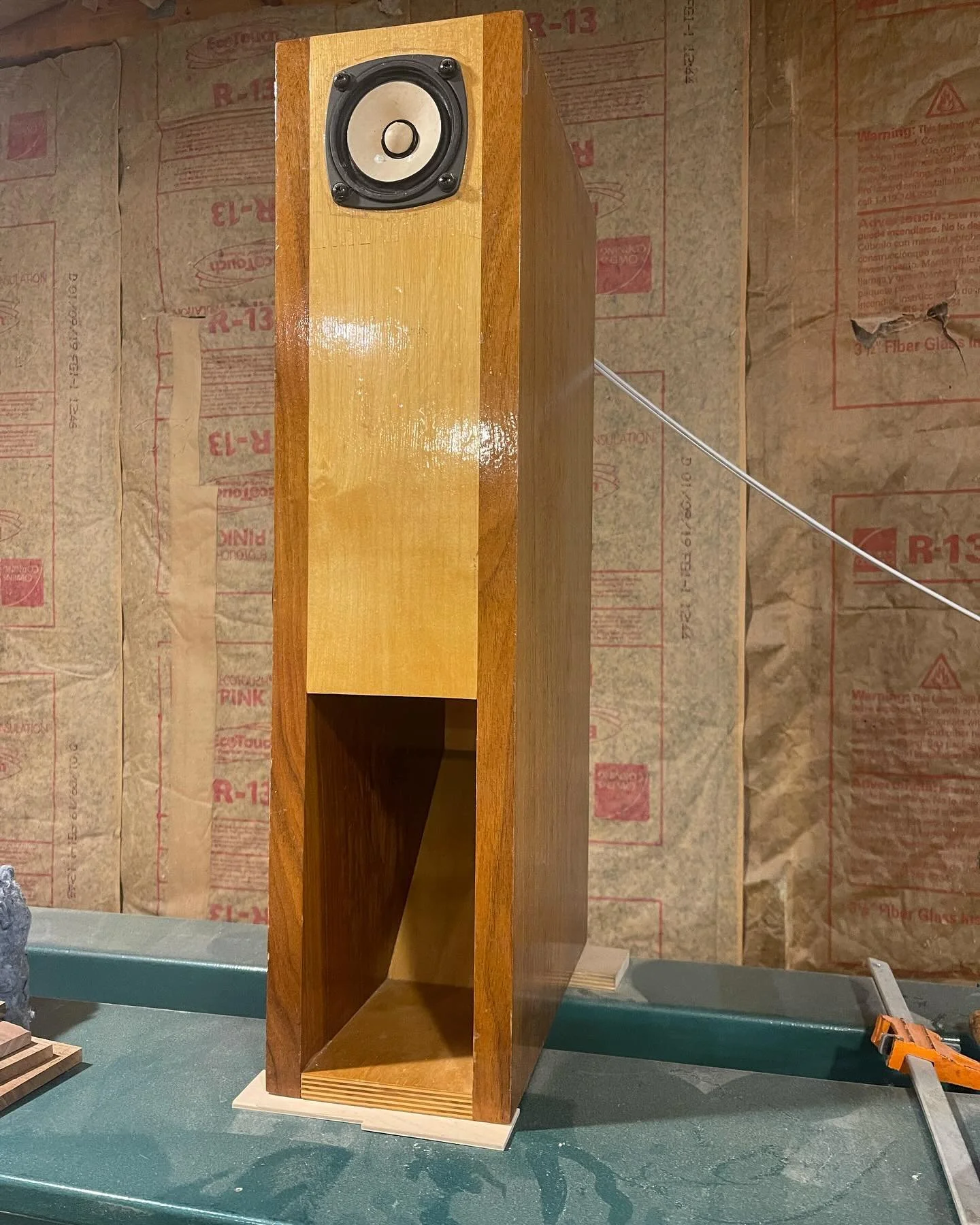 These miniature backloaded horns were originally built between 2004 and 2005 in my college apartment kitchen.  I almost cut my thumb due to table saw kickback when I was building them because I didn&rsquo;t have any way to flatten the walnut and was 