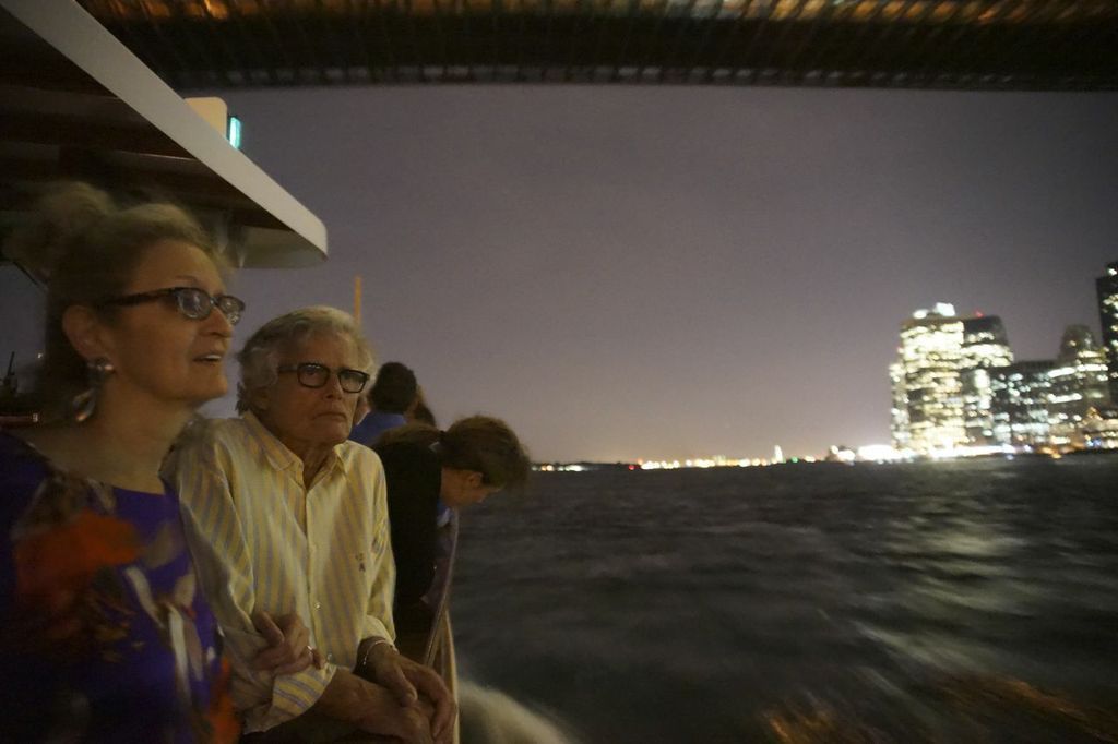 Bookkeeper Ada Biewald and husband Guenter looking at the lights. 