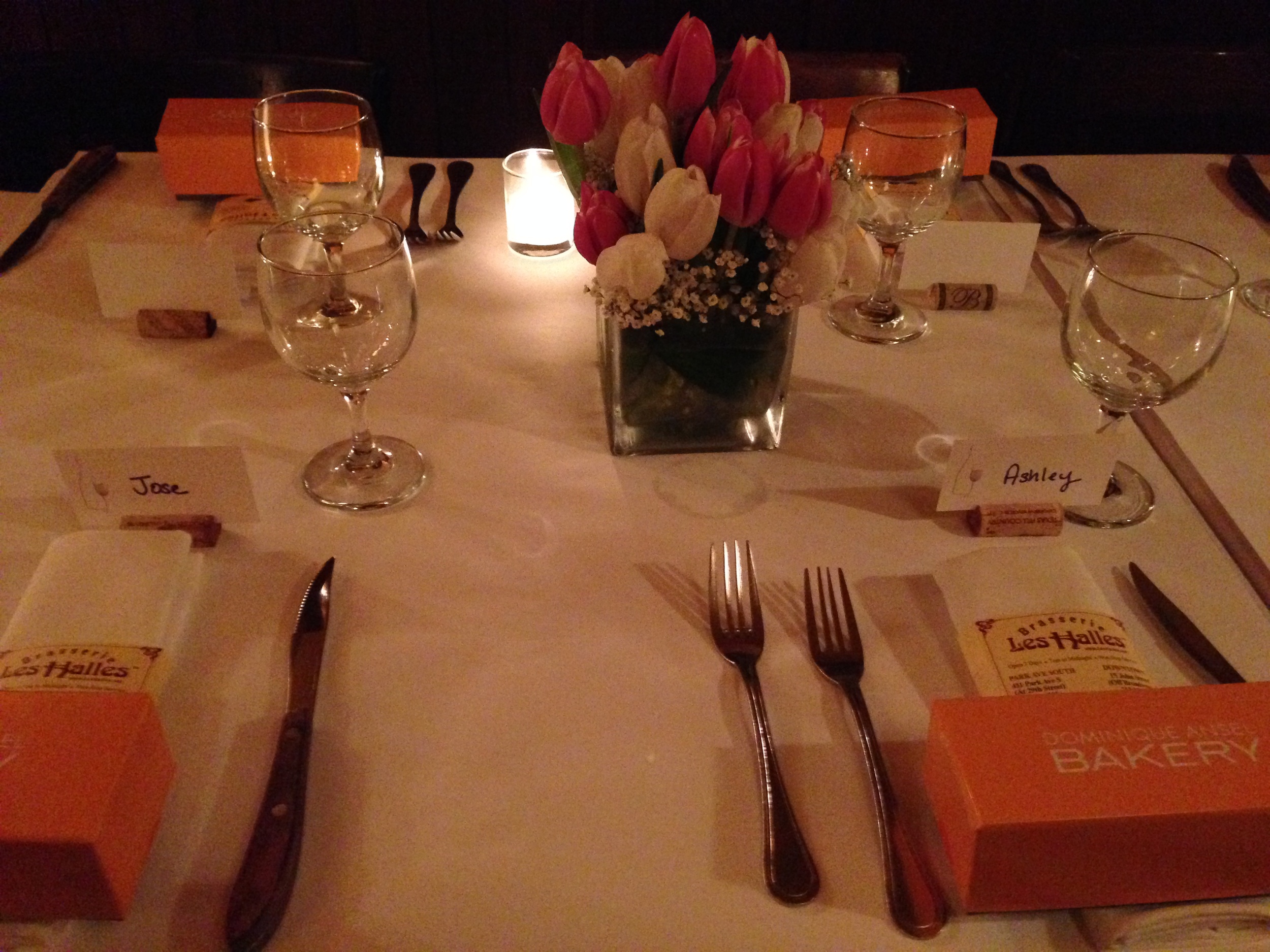 The firm celebrated Ashley and Jose's recent wedding. With macaroons and tulips! (And a little bit of wine).