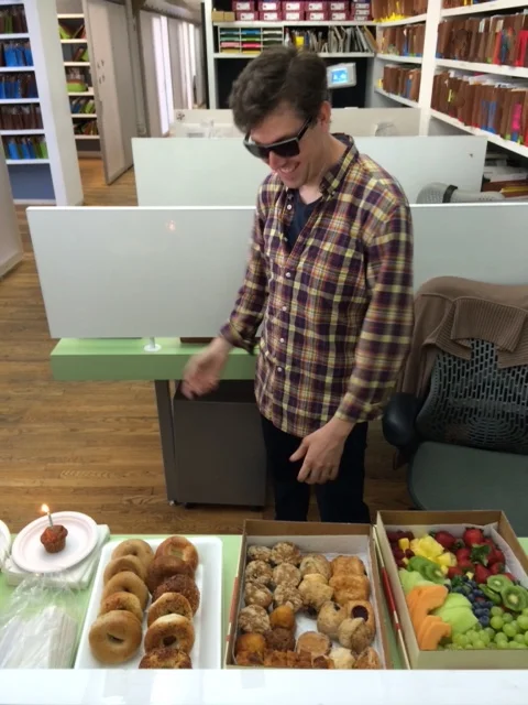 As the nation celebrates America's birthday, Matt Bray celebrates his with a muffin and bagels. And sunglasses indoors. Because he can do whatever he wants--it's his birthday.
