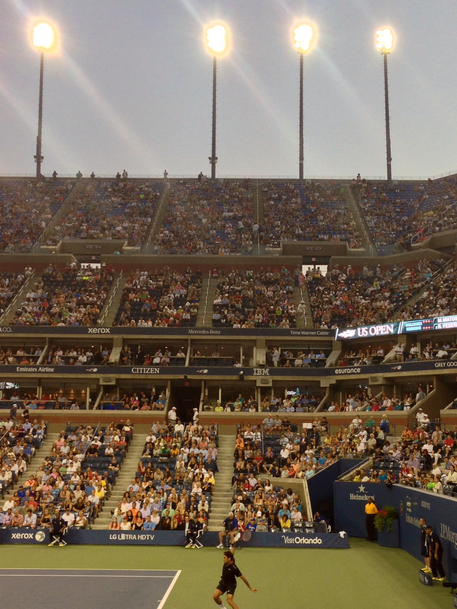 Roger Federer playing Marinko Matosevic of Australia at Arthur Ashe Stadium during first round of US Open.