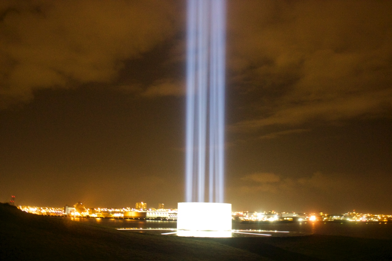 Imagine Peace Tower in Reykjavík, Iceland.