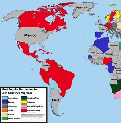 "Most Popular Destination for Each Country's Migrants" by DMan9797 .