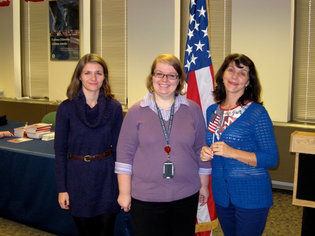 Alla, a DHS official, and Alla's mom at their naturalization ceremony in Maryland.