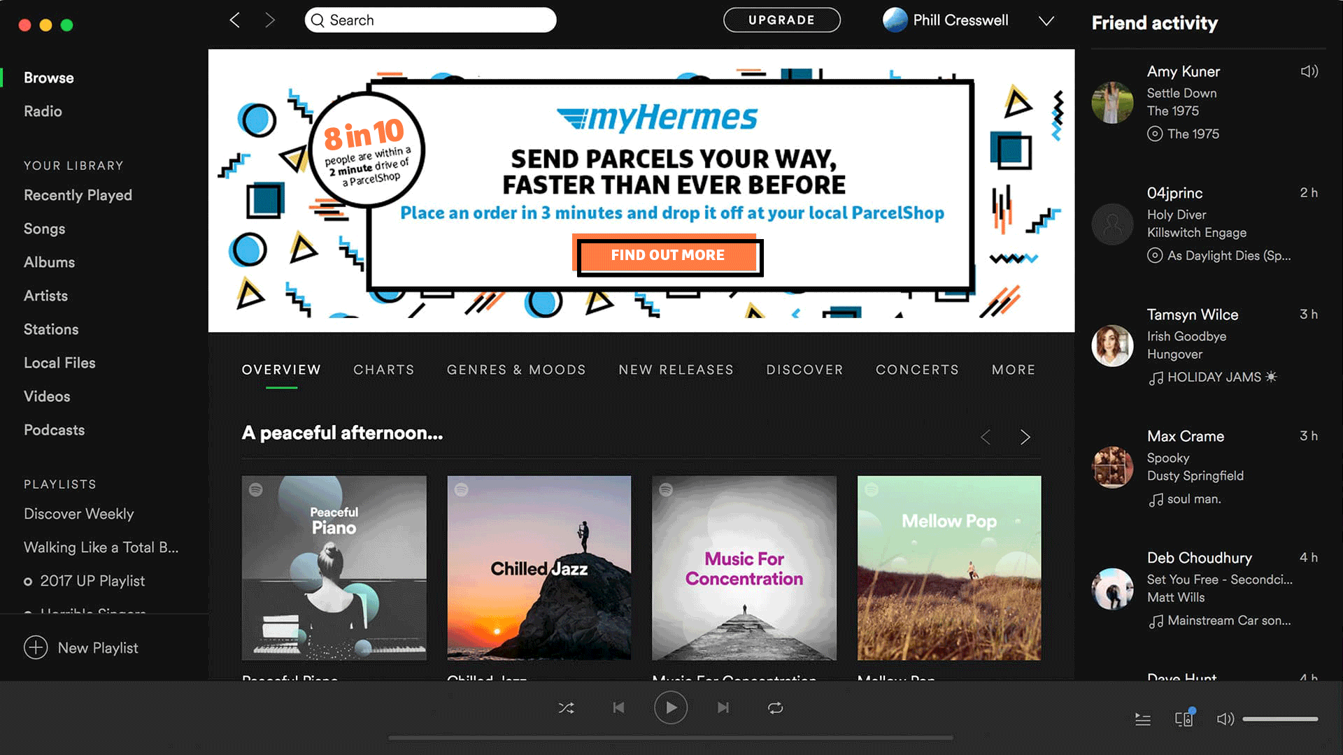 FeatureD Spotify Ads I produced a range of online digital adverts promoting the myHermes brand, services and products for both B2B & B2C audience. These adverts were focused to Glasgow and Edinburgh University students (B2C).myHermes needed to attract te attentio of a much younger audience than what they were use to. The ads needed to be memorable, fit in with the surrounding platform/ enviroment and still connect with the myHermes brand. We had a huge response to these banners and achieved the highest click through rate for a myHermes Spotify ad to date.