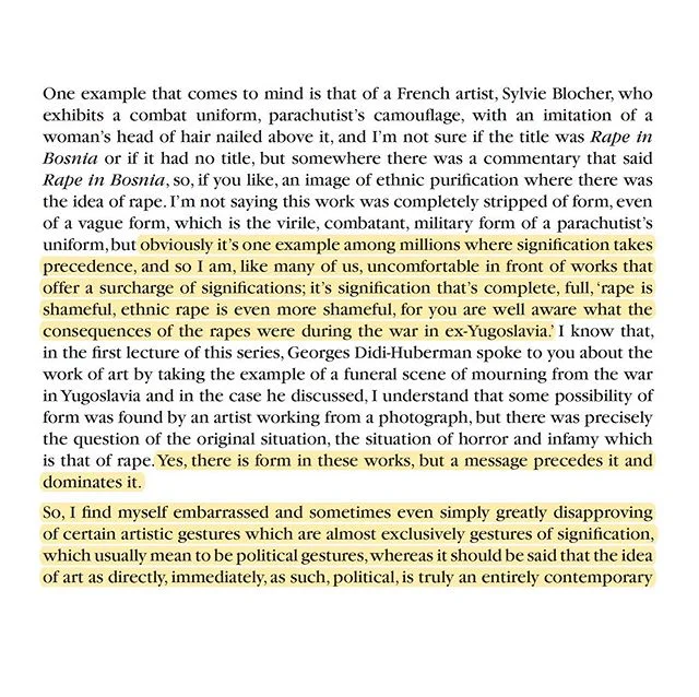 Rereading Nancy&rsquo;s Art Today after my conversation with @haninhpham yesterday.
In conclusion:
&ldquo;One shouldn&rsquo;t make mistake by saying &ldquo;yes but that is an art that is political, it is an art that is testimony&rdquo; because by say