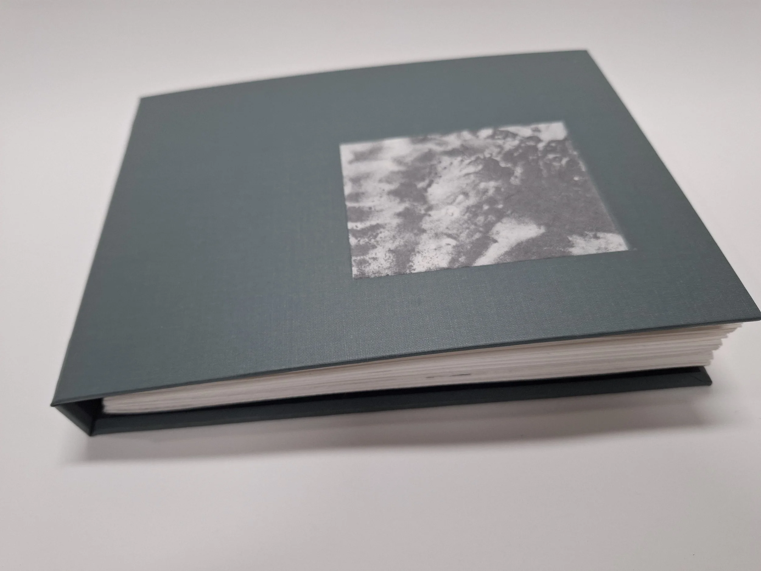 nowcast/nubilous 2025 Lithograph on Awagami kitikata, Awagami kozo and Magnani Incisioni with inkjet photographs. Exposed spine with Swiss binding.