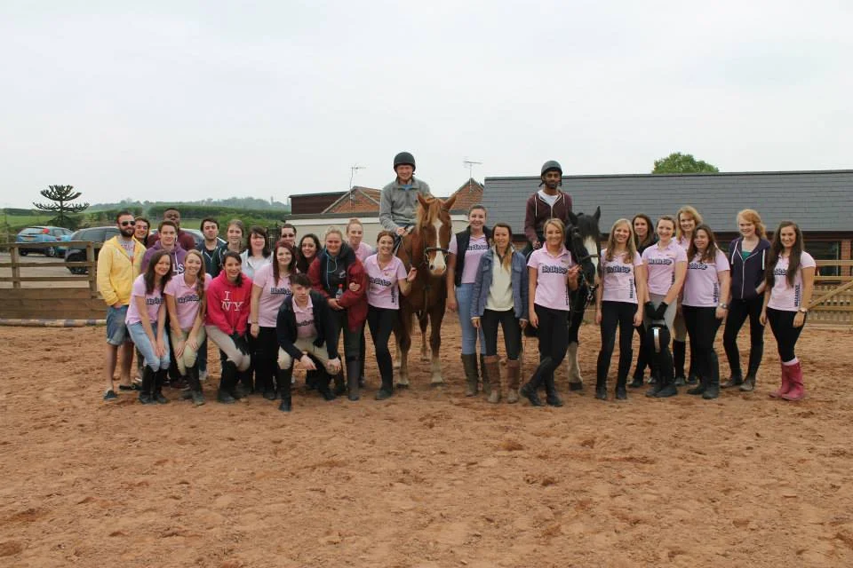 Alex Loveday riding Fairview's Domino and Rikesh Kanabar riding Fairview's Tommy, with Fairview instructor Hayley & NTU Equestrian Riding Club