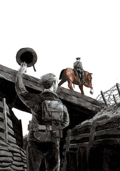 "They gave us a sporadic cheer as we clattered over the boards and out into the wilderness of no man's land..."