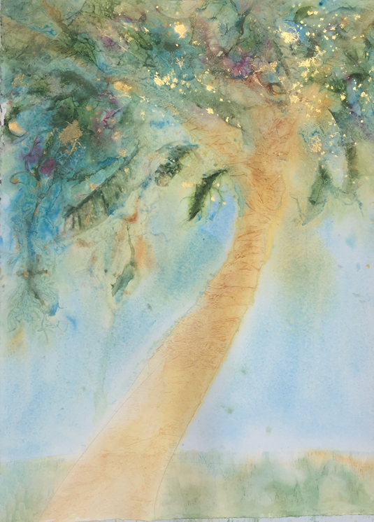 My paintings always give me hints about what's happening in my life. This tree caught my attention when at the beach last Sunday. She's just begun. she's reaching tall with exuberance.
