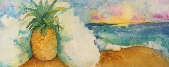 I've worked a little more on the top of the pineapple and around the splash.