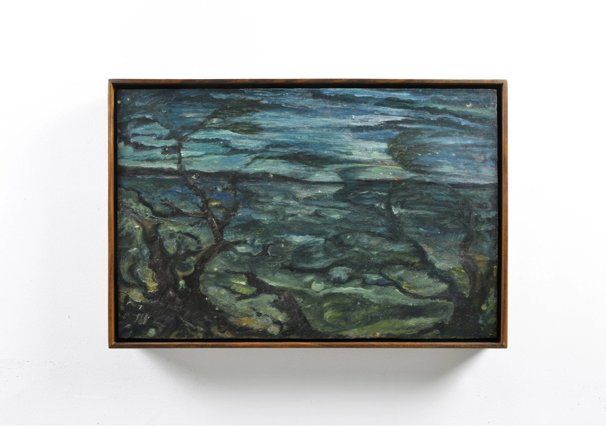   I talk to the wind.   oil on canvas panel in walnut artist frame, 20 x 13 inches, 2025 