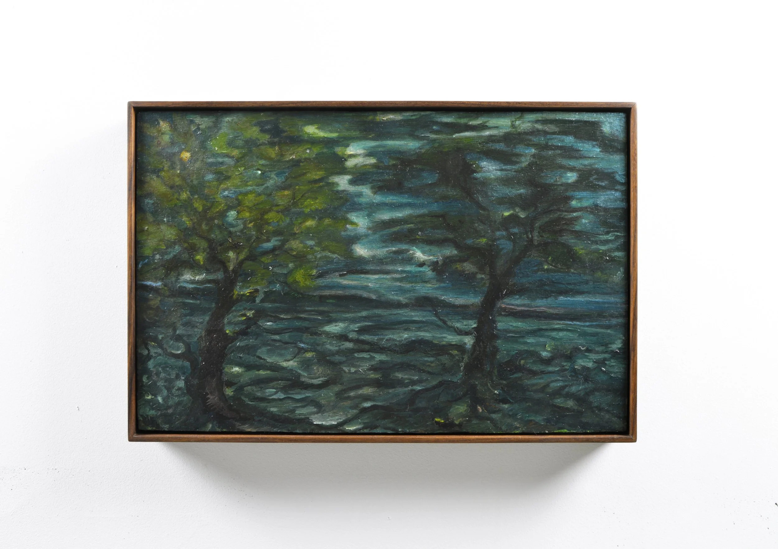   Watch the sky for me.   oil on canvas panel in walnut artist frame, 20 x 13 inches, 2025 