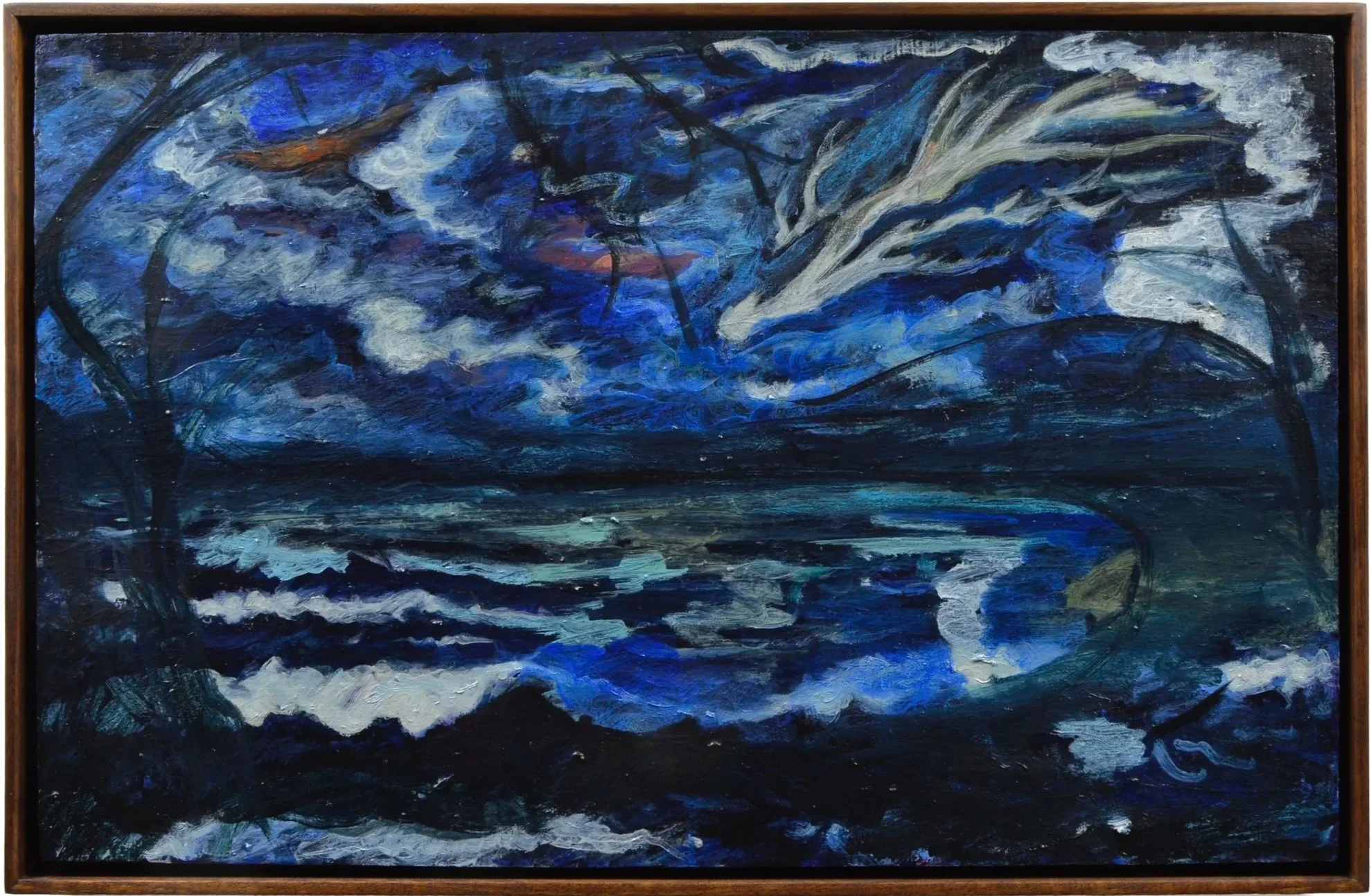   Night Fishing   oil on canvas panel in artist walnut frame, 20 x 13 inches, 2025 