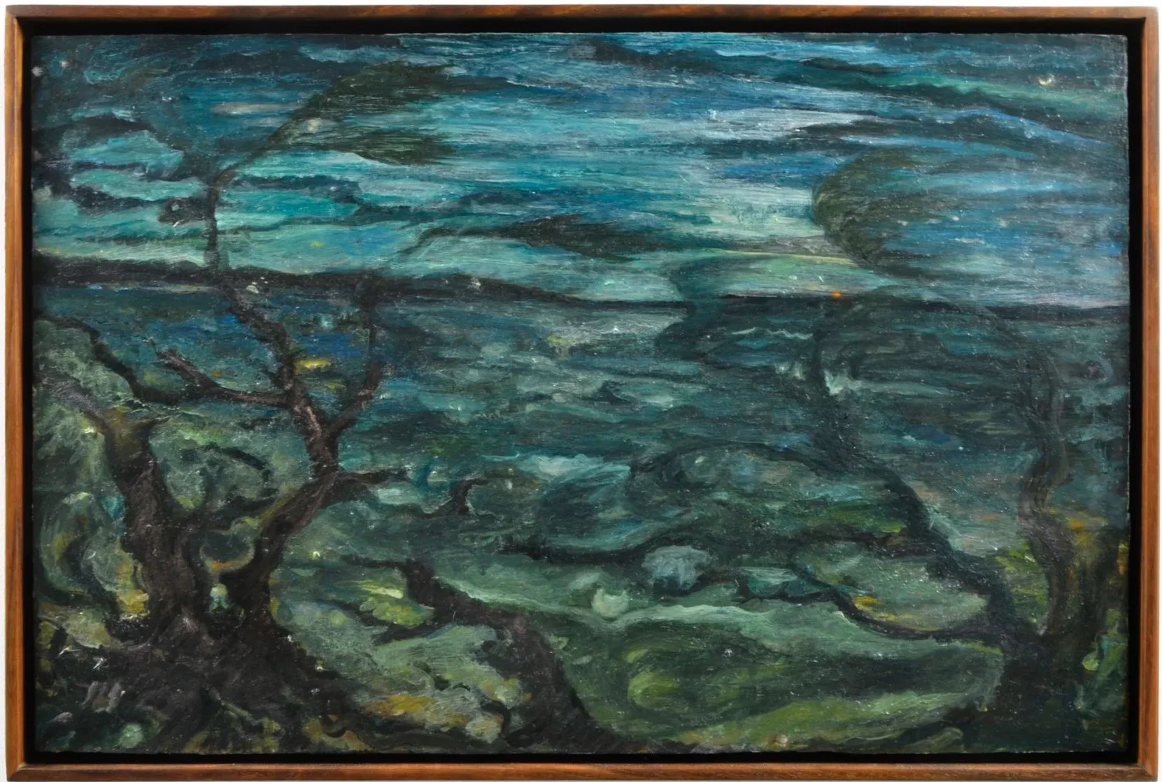   I talk to the wind.   oil on canvas panel in artist walnut frame, 20 x 13 inches, 2025 
