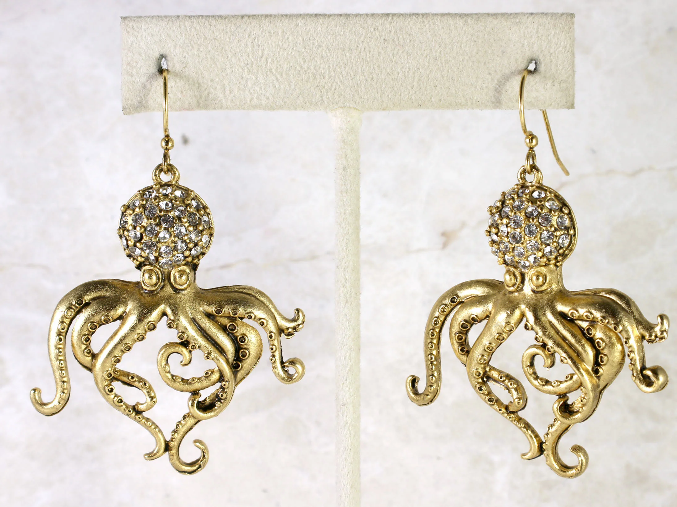 Octopus Diamond Head Hook Earrings, E566