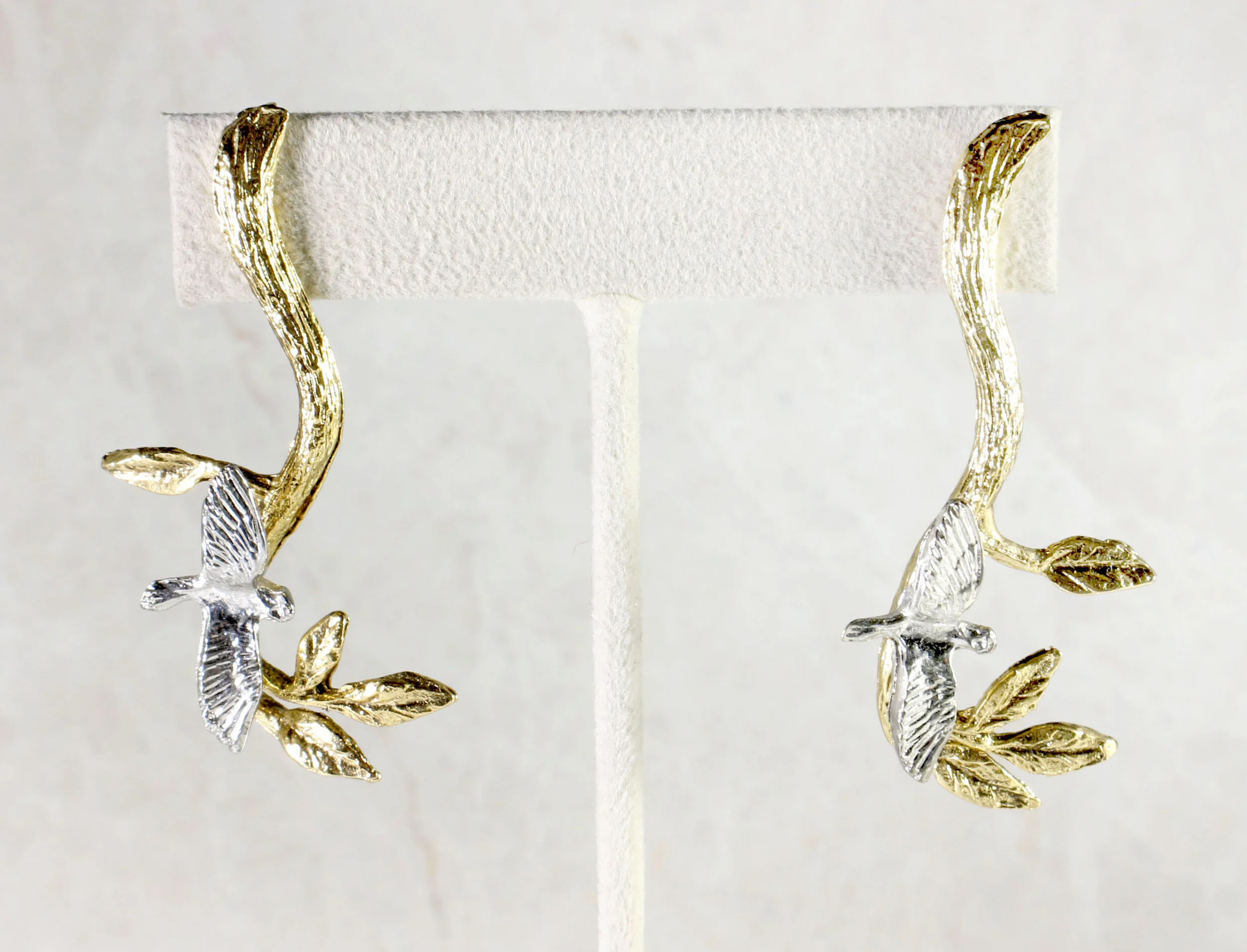 Cast Vine and Bird Earrings