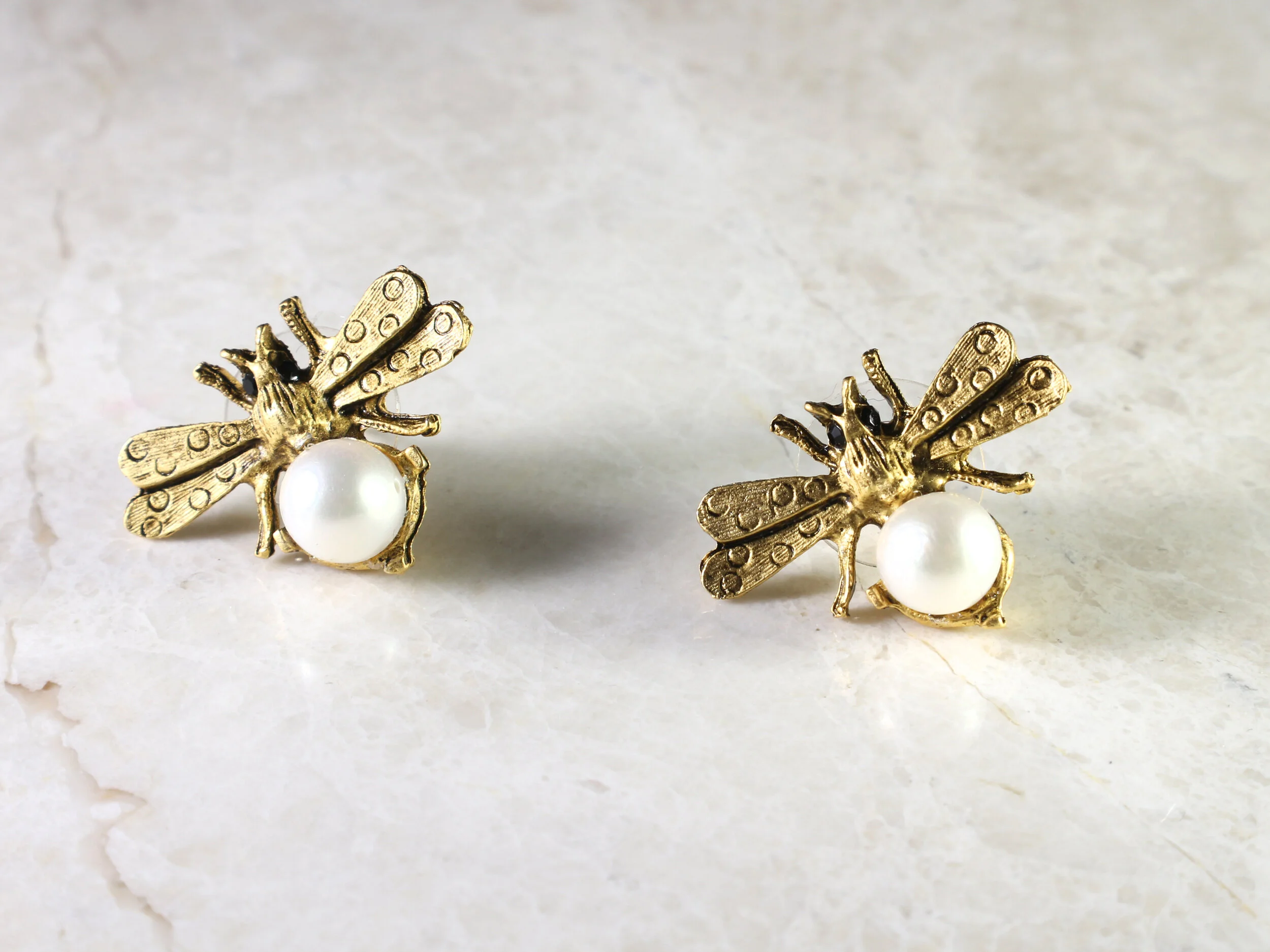 Tiny Fly Pearl Earrings