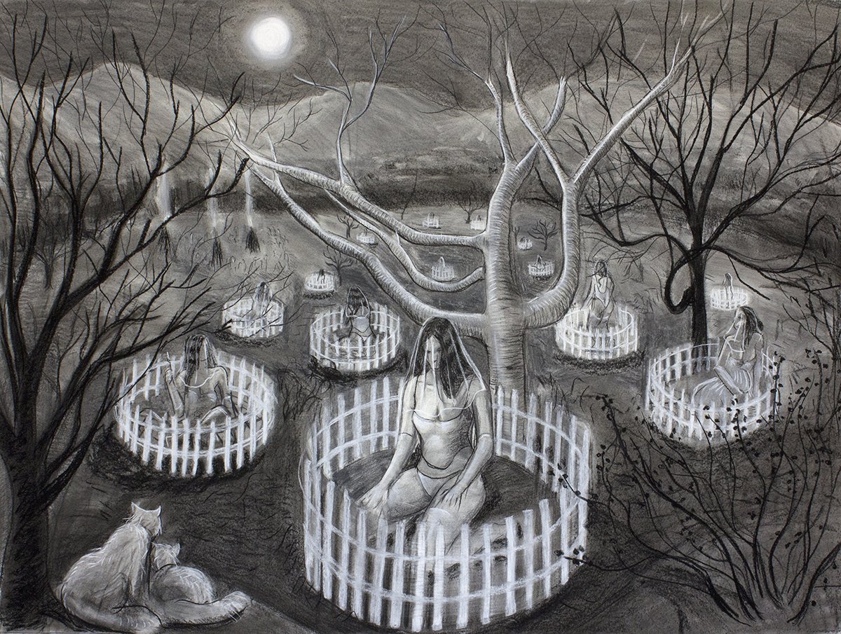   Enclosures (Full Moon) , 36 x 48", charcoal on paper, 2021 