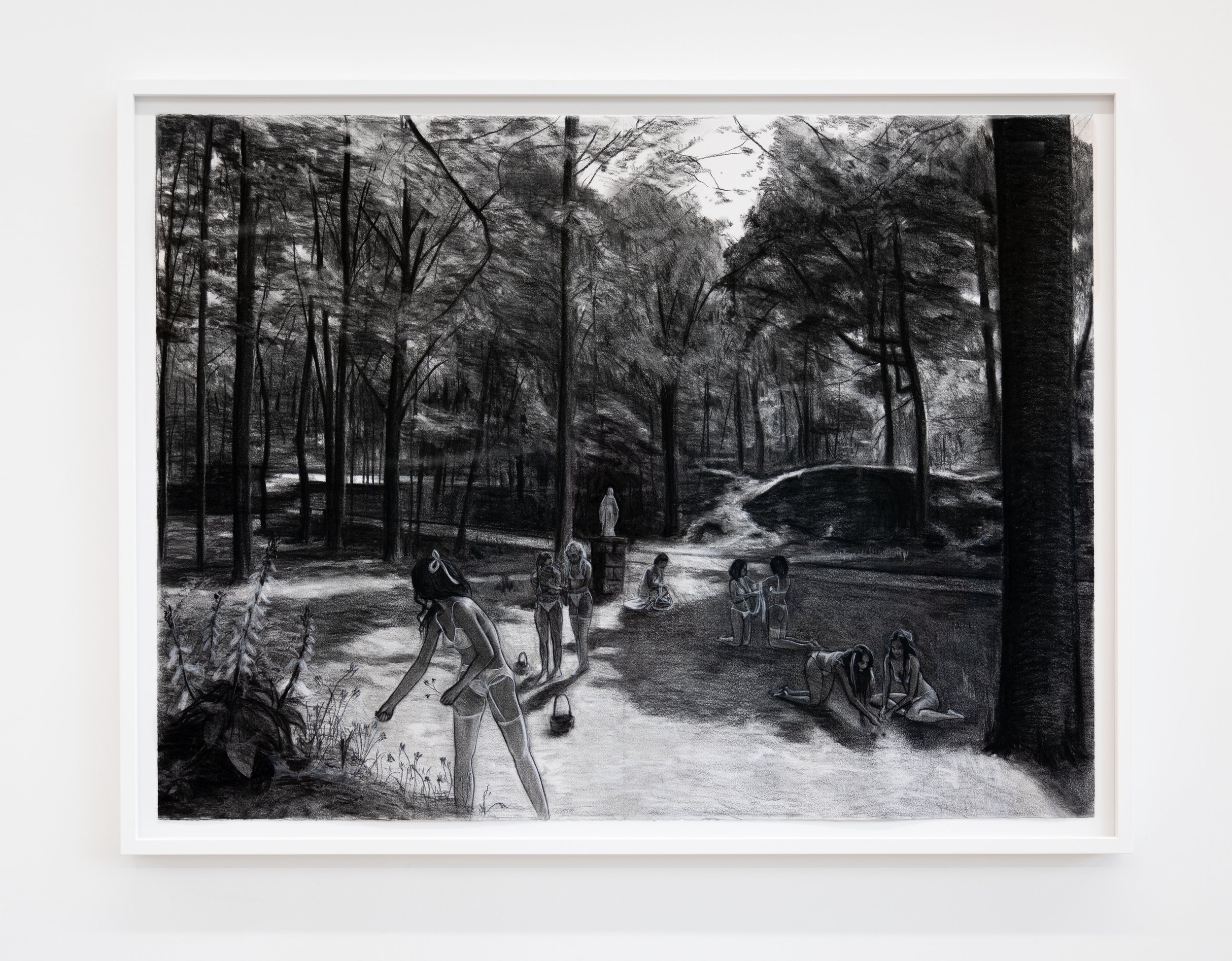   On the Outskirts of the Forest , 2023, Charcoal on paper, 29 1⁄2 x 39 1⁄2 in, 74.9 x 100.3 cm 