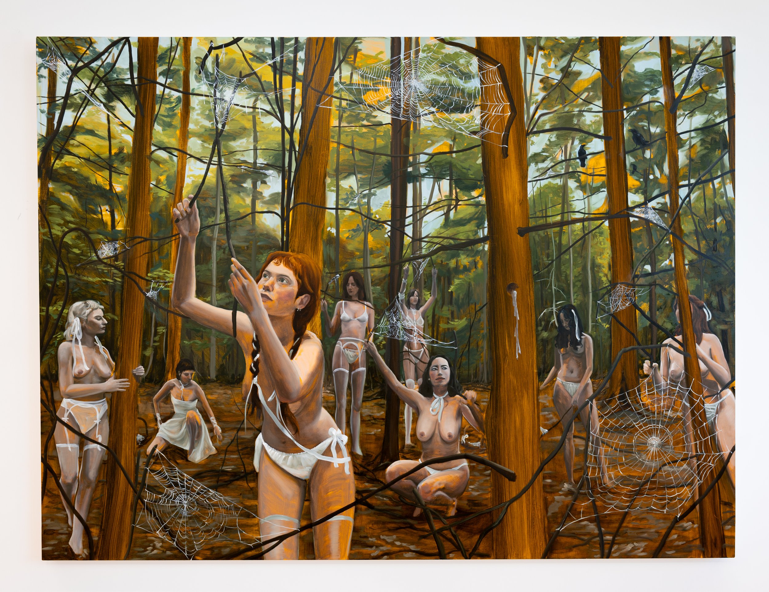   Gathering Webs for Spider Silk , 2024, Oil on linen, 60 x 80 in, 152.4 x 203.2 cm 