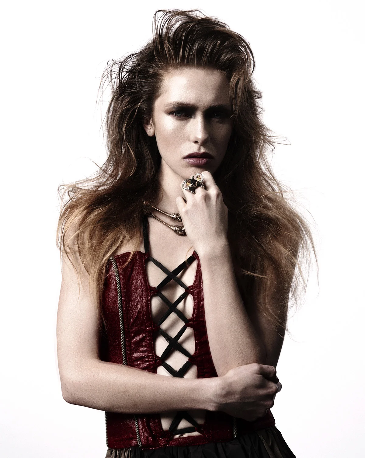 Towers bespoke ring and collars Photography by Glen Krohn, Hair by Shannon JJ Williams @ Togninis, Styling by Katherine Galvin, Beauty by Maria Rivera 