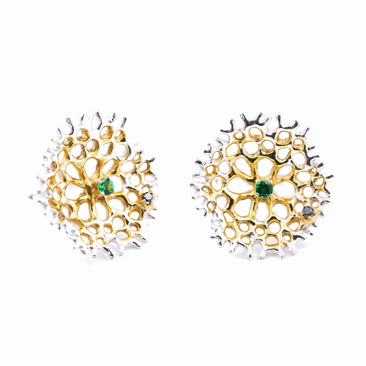 Radial Ring : Sterling silver, tsavorite, black diamond, gold vermeil