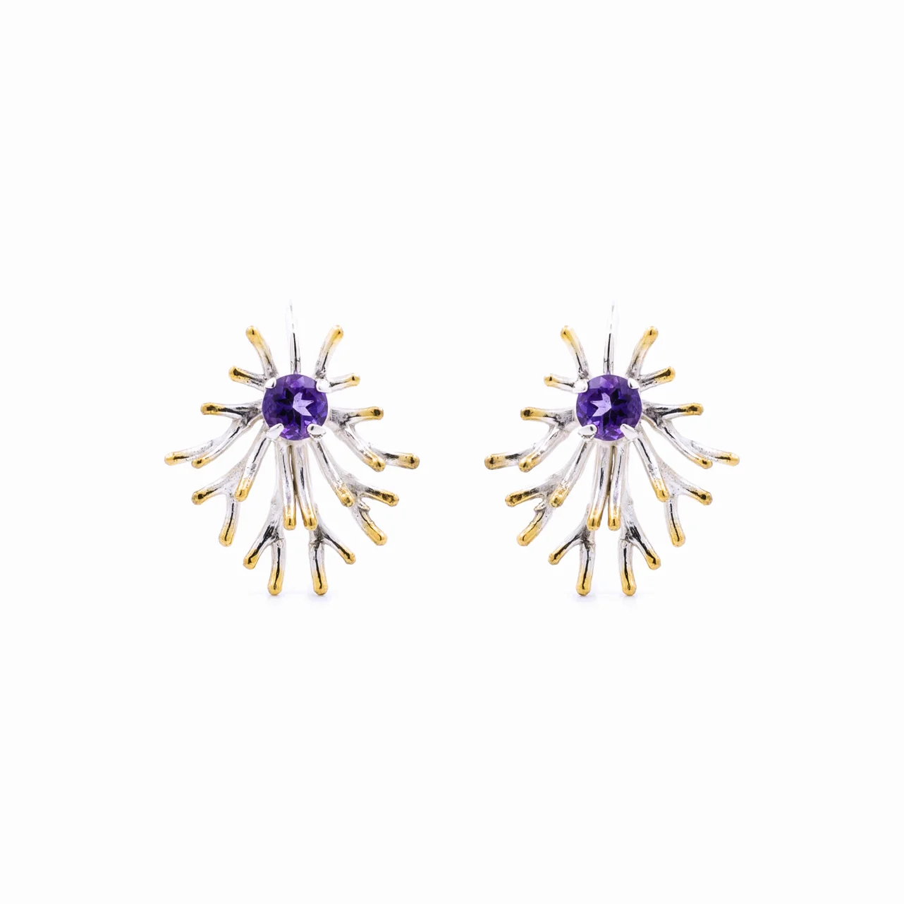 Astrocyte earrings, sterling silver, amethyst