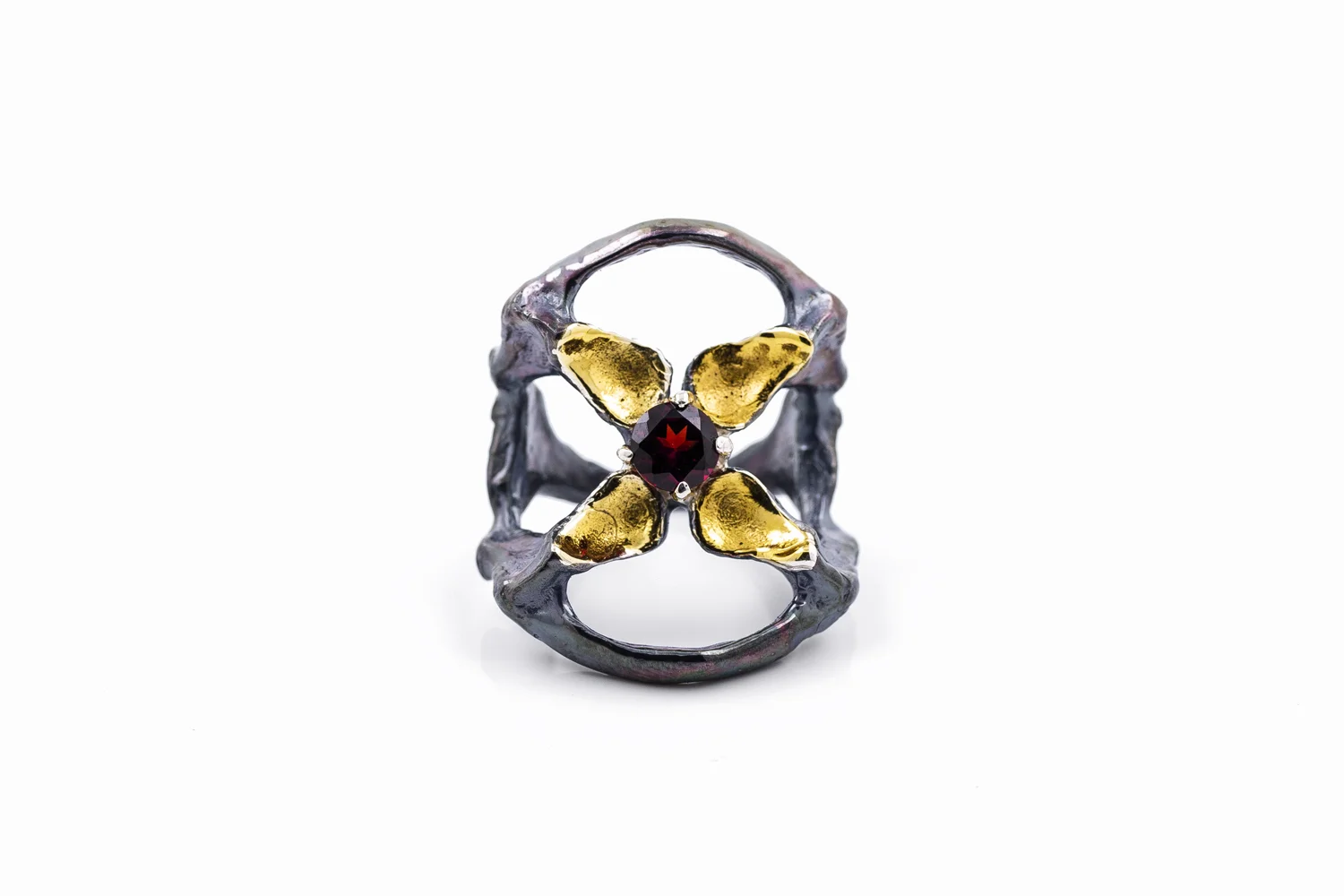 Unfolded Ring // solid Argentium Sterling Silver, garnet (2014)