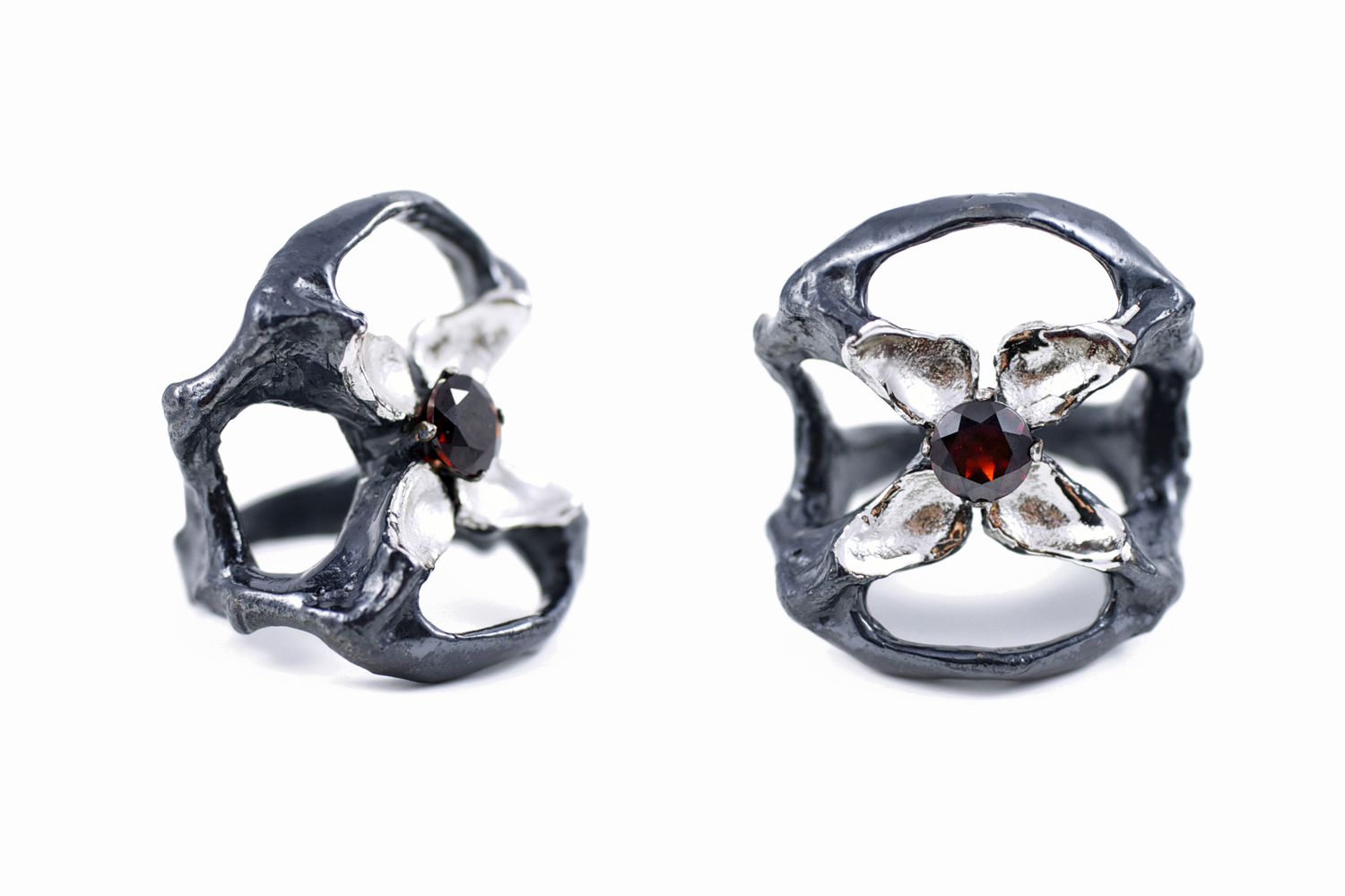 Unfolded Ring - The Flowers Remaining for Greensmith Exhibition // solid Argentium Sterling Silver, Garnet (2014)