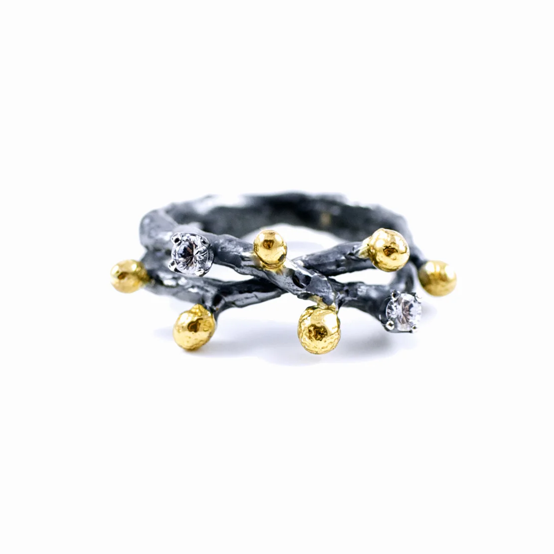 Double Sapphire Ring // Sterling Silver, Gold Vermeil, White Sapphires (2014)