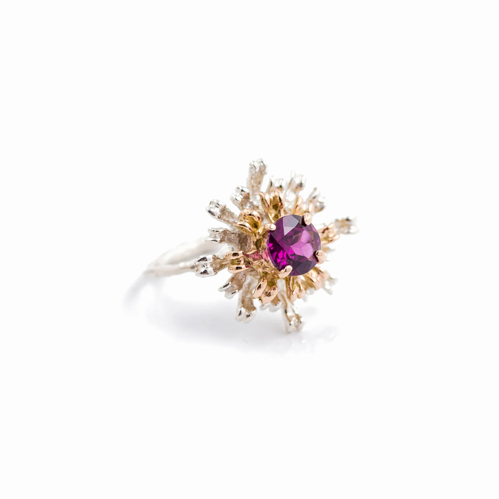 Flowers Remaining Ring : Rose gold, sterling silver, rhodalite garnet