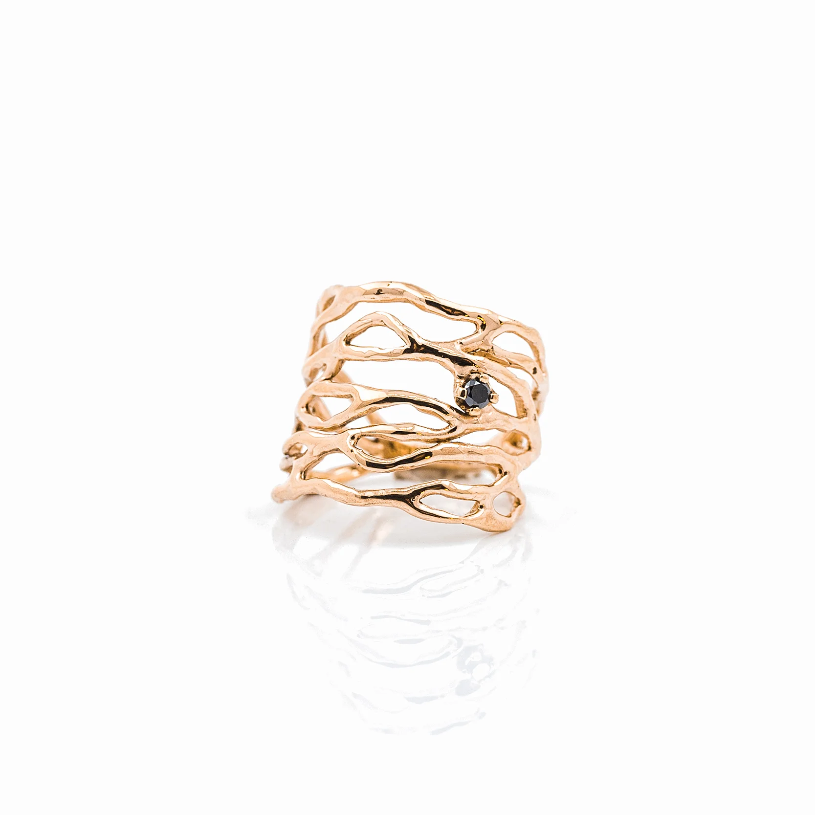 Cajal Ring | Rose gold, black diamond.