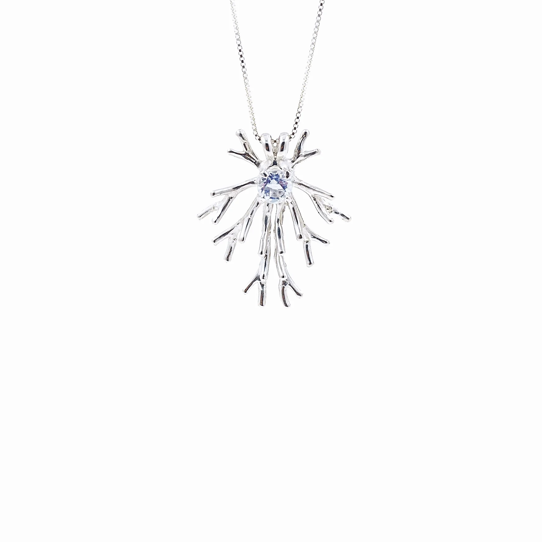 Astrocyte Pendant | Sterling silver, moonstone.