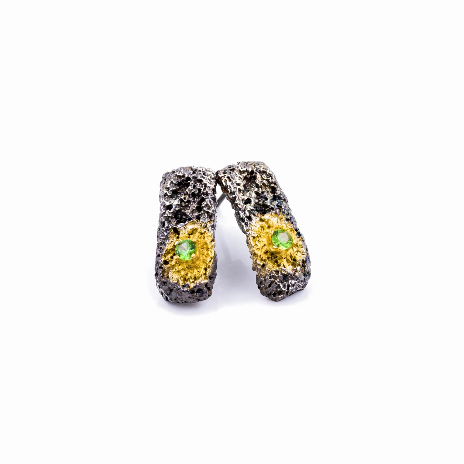 Long Island Earrings | Sterling silver, tsavorite garnet.