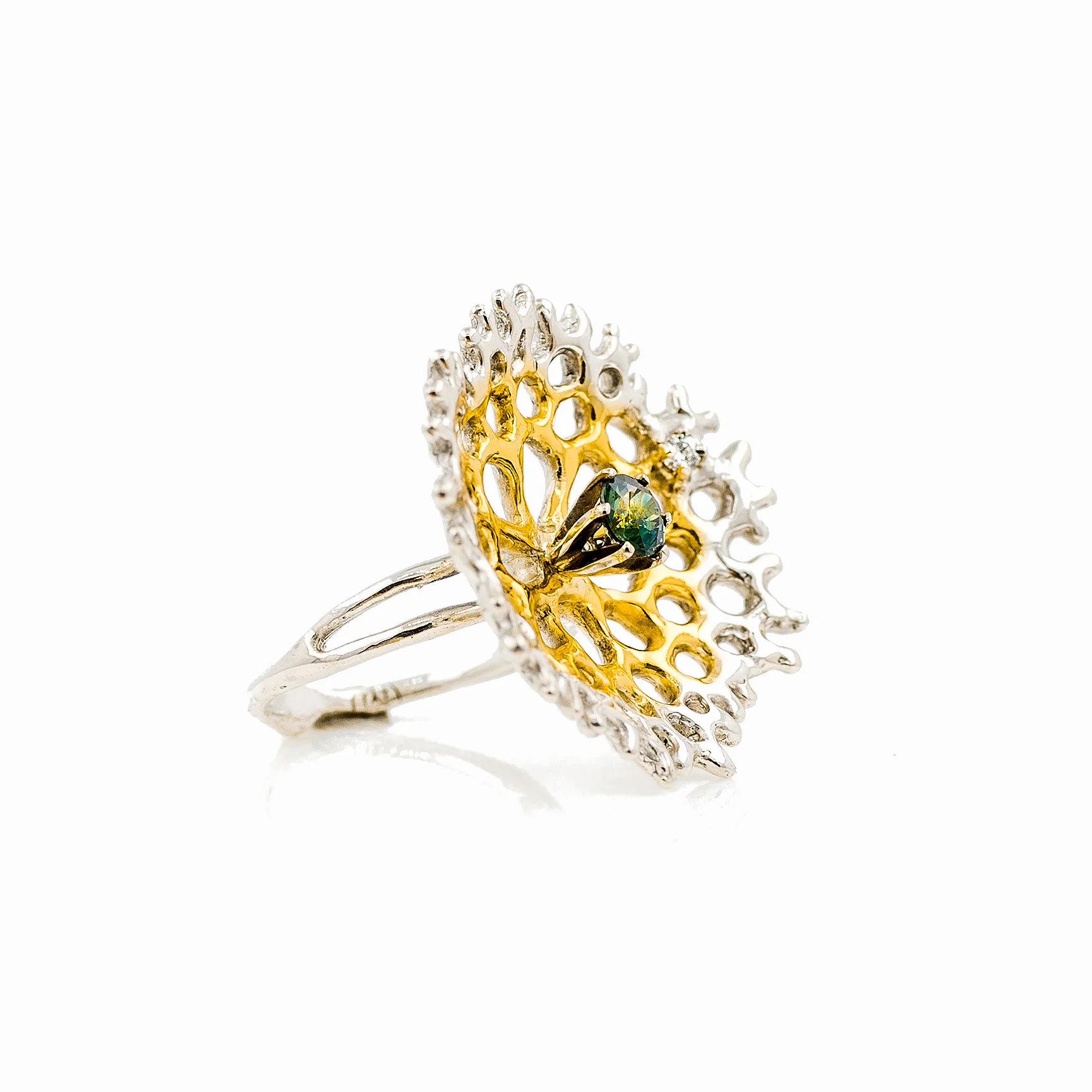 Medium Radial Ring | Sterling silver, Australian sapphire, white diamond.