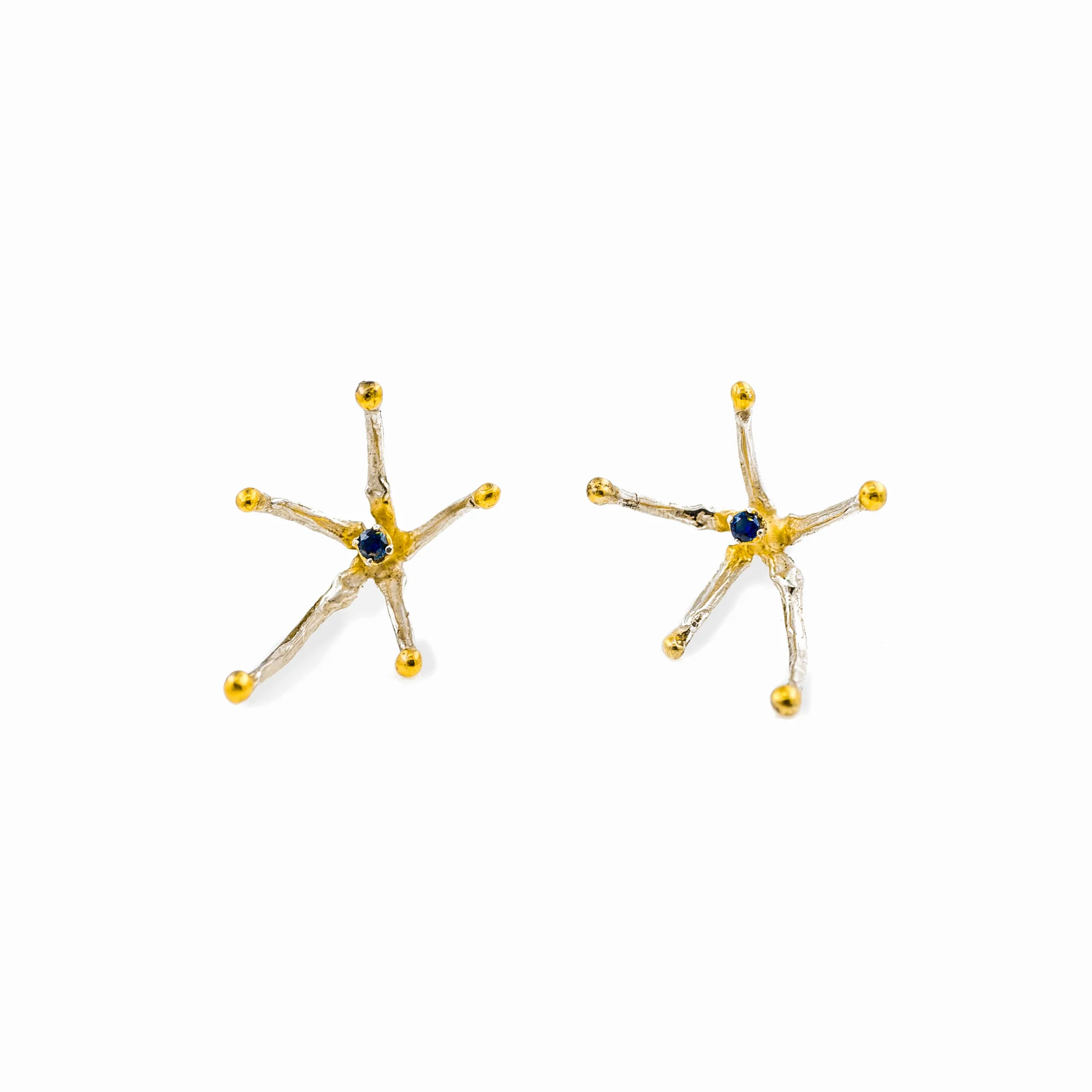 Star Earrings | Sterling silver, blue sapphire.