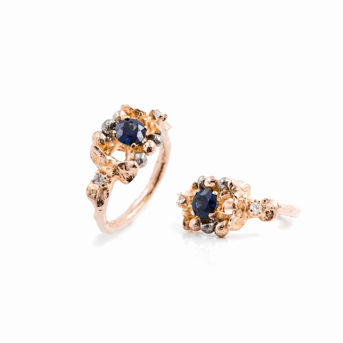 November Ring | 18ct rose gold, blue sapphire, white diamonds.