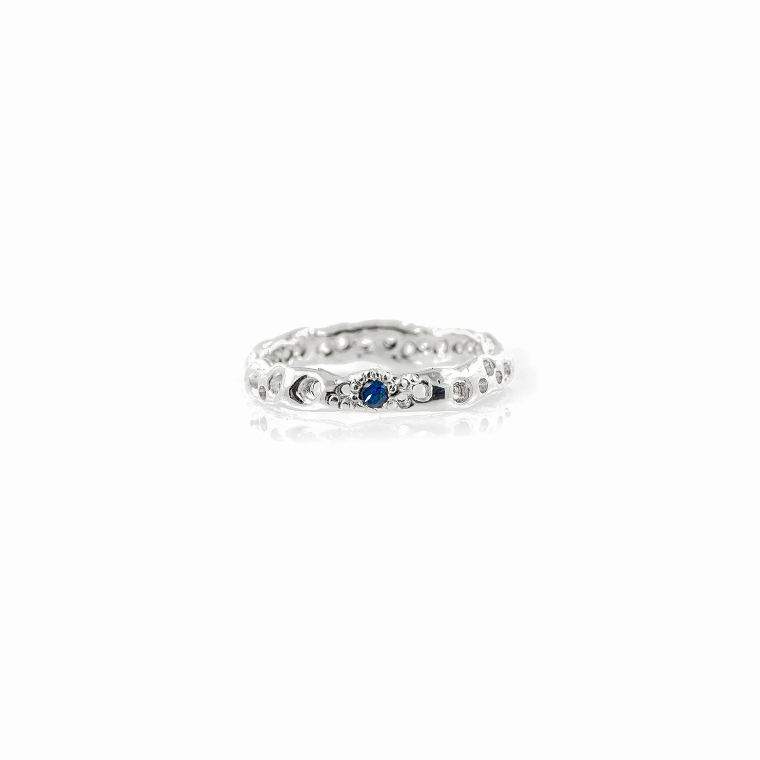 Sterling silver In-between band with Australian blue sapphires.