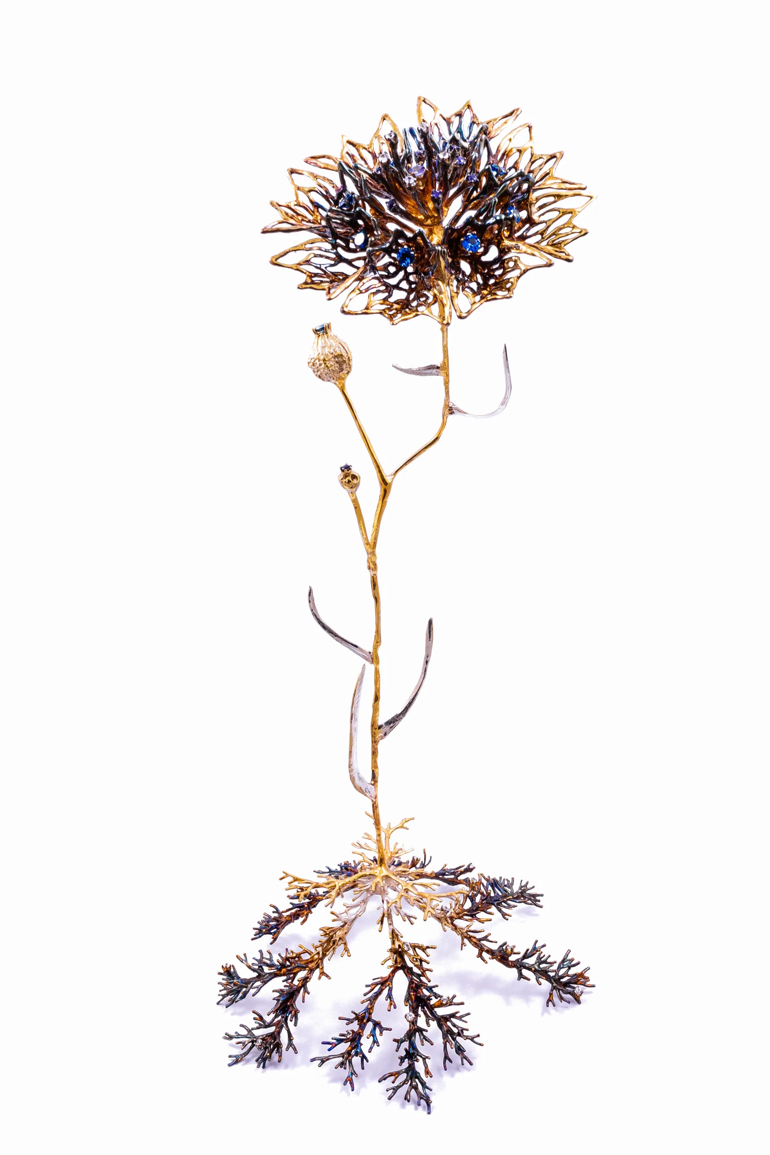 Cerulean Odyssey, 40 x 20 x 20cm, sterling silver, topaz, Australian blue sapphires, blue sapphires, white sapphires, gold vermeil, patina, 2015