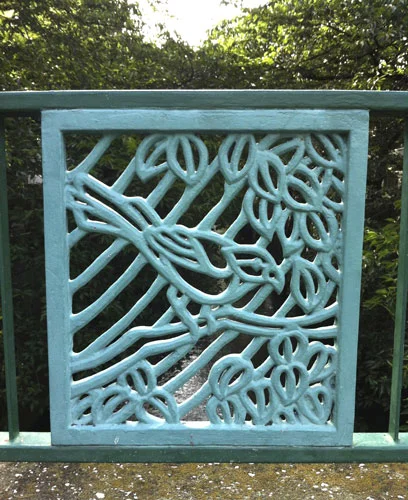 Wrought iron birds on a bridge in Nakameguro