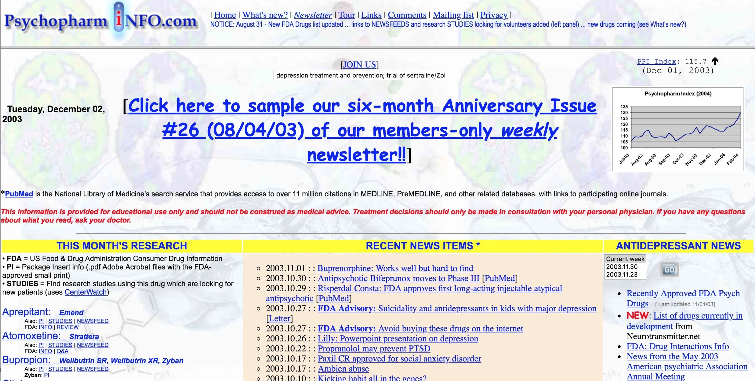 {PsychopharmINFO screenshot from 2003.}
