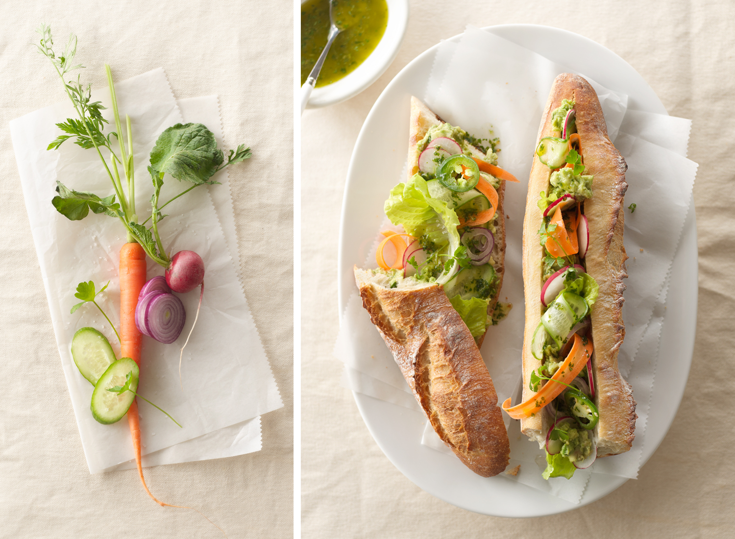 Vegetables And Baguette Sandwich | Tony Kubat Photography